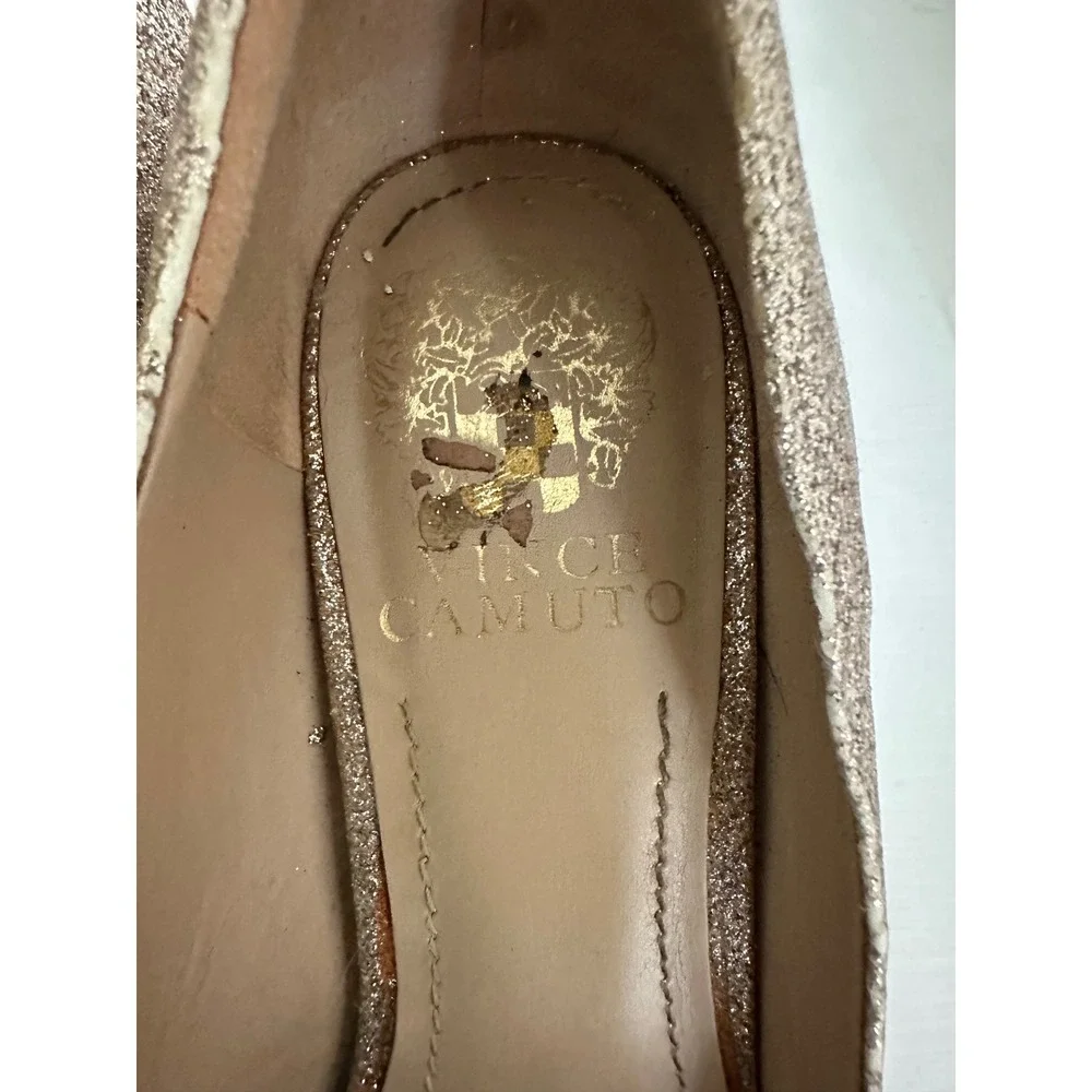 Vince Camuto Womens Champagne Gold Glitter Round Toe Stiletto Pumps Size 7.5M